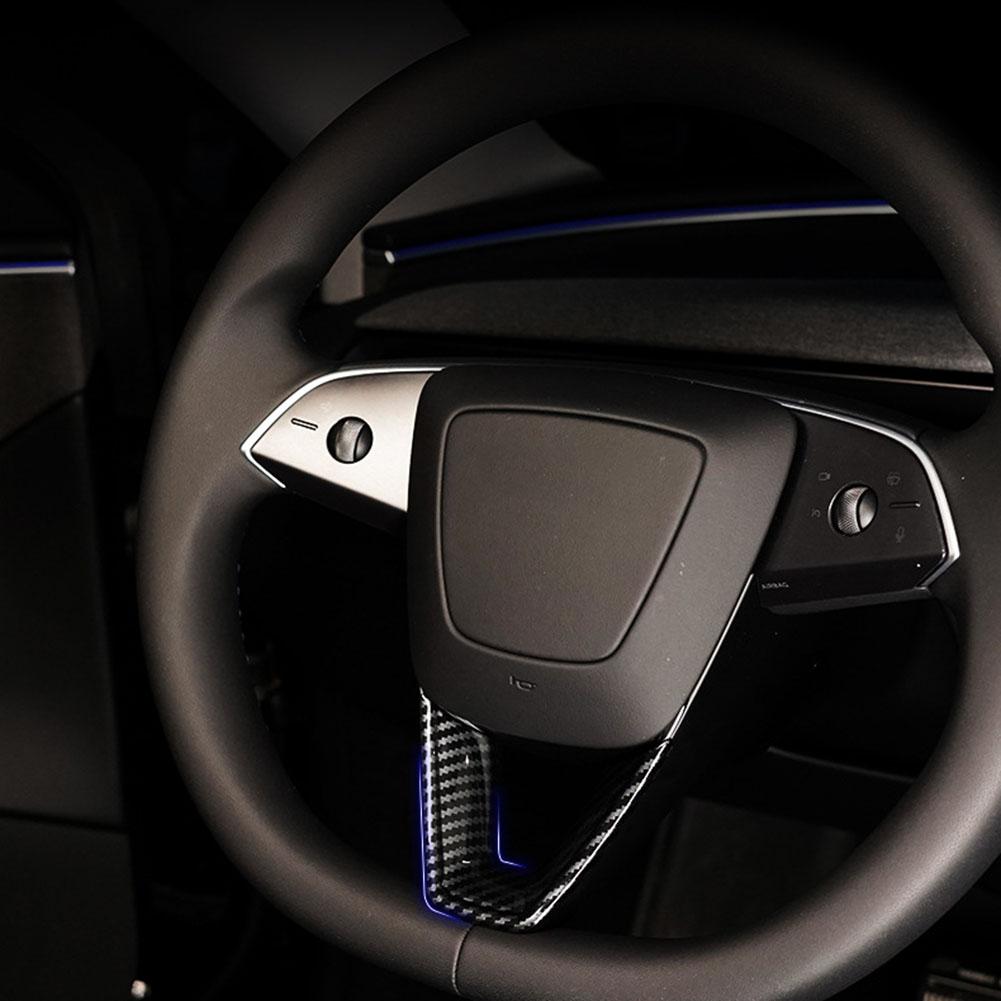 For Tesla Model 3 Steering Wheel Trim Matte Carbon Fiber Perfect Fit Scratch Protection For Tesla Model 3 2023-2024
