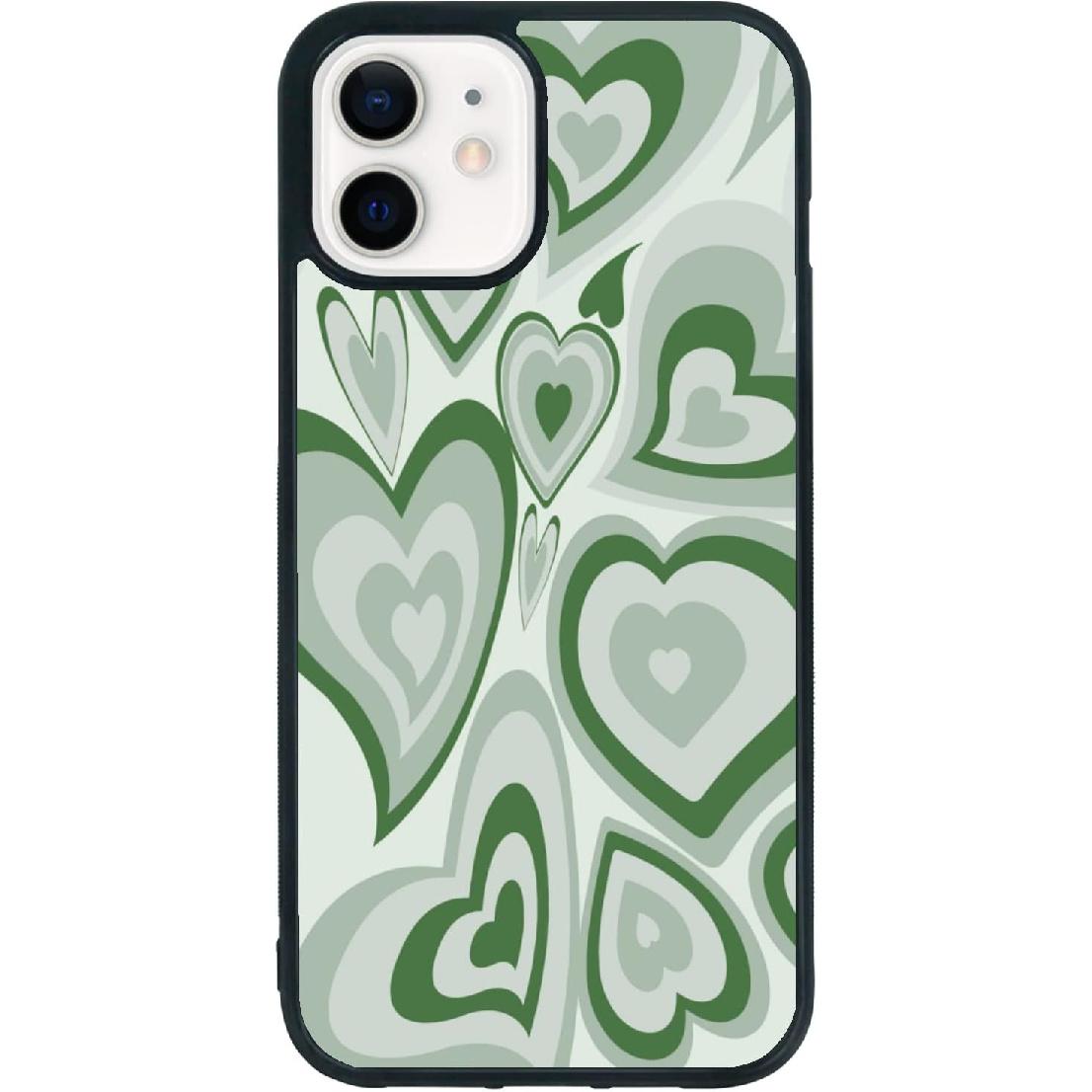 Sage Green Love Heart Aesthetic Phone Case for iPhone 12 and iPhone 12 Pro Case for Women Girls - Aesthetic Green Heart Phone Case for Girl Women -