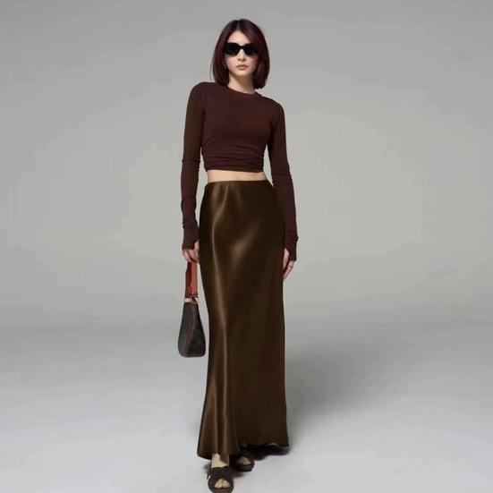 Gonna a Coda di Pesce da Donna a Vita Alta Effetto Seta Traspirante Lucida Design Snellente Gonna Maxi Lavoro Tempo Libero Abbigliamento Quotidiano