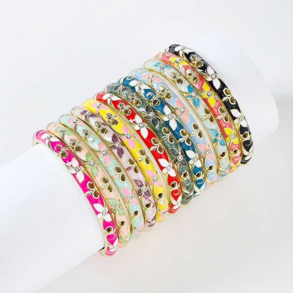 Traditional Chinese Flower Bangle Floral Women's Hand Bracelet Vintage Cloisonne Bangle Ladies
