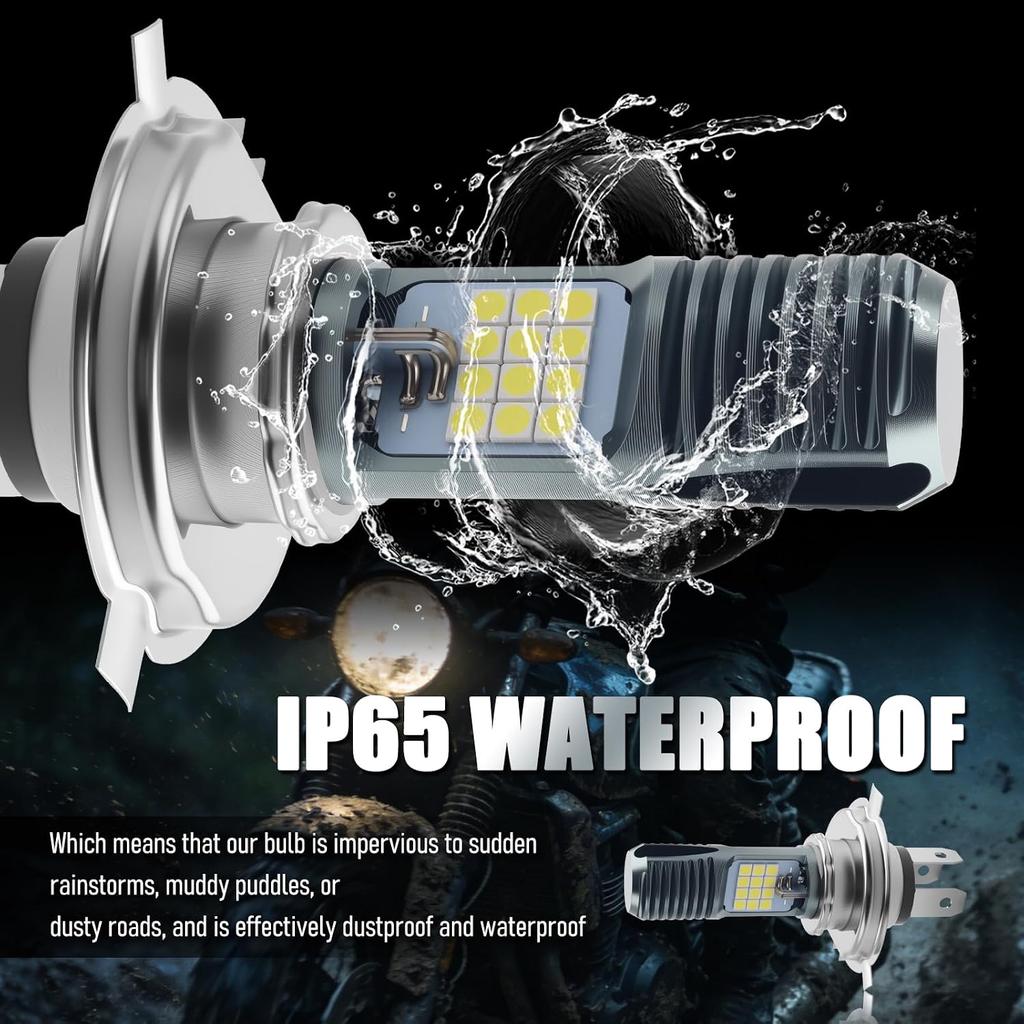 12-80V Motorcycle H4 Headlight Bulb,High Brightness Motorcycle Headlight Bulb with 3030 Chips for Replacing High & Low Beam,IP65 Waterproof H4 LED