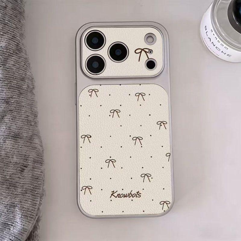 

Apple 17 Pro Case: Korean Style Polka Dot Bow, Leather Texture, Electroplated iPhone 16/15/14 with Large Window iPhone 16 Pro