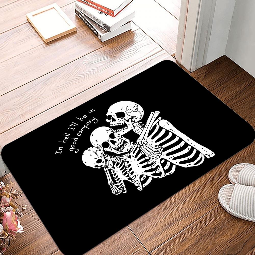 Halloween Skull Print Welcome Doormat Machine Washable Carpet For Living Room Bedroom Kitchen And Laundry Rug Floor Mat