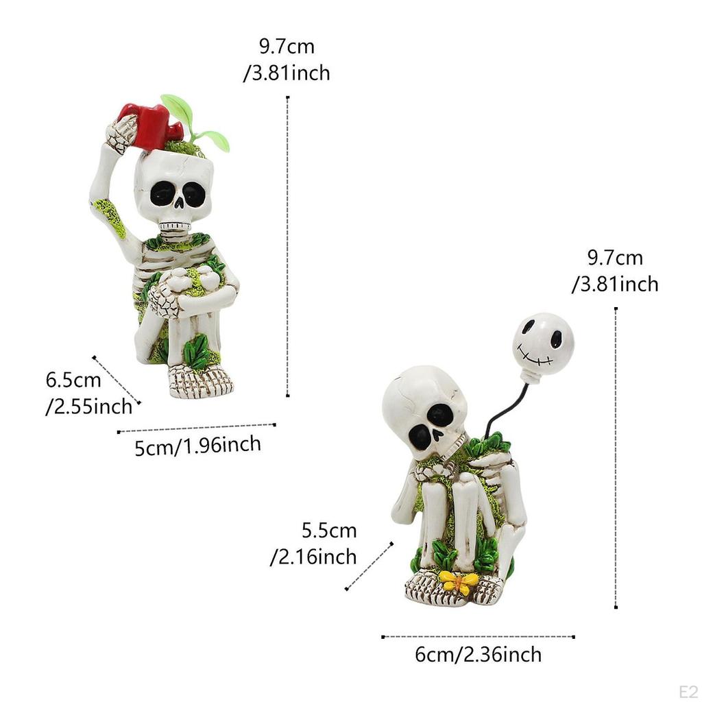 2Pcs Miniature Skeleton Figurines Statues Resin Mini Ornaments for Micro