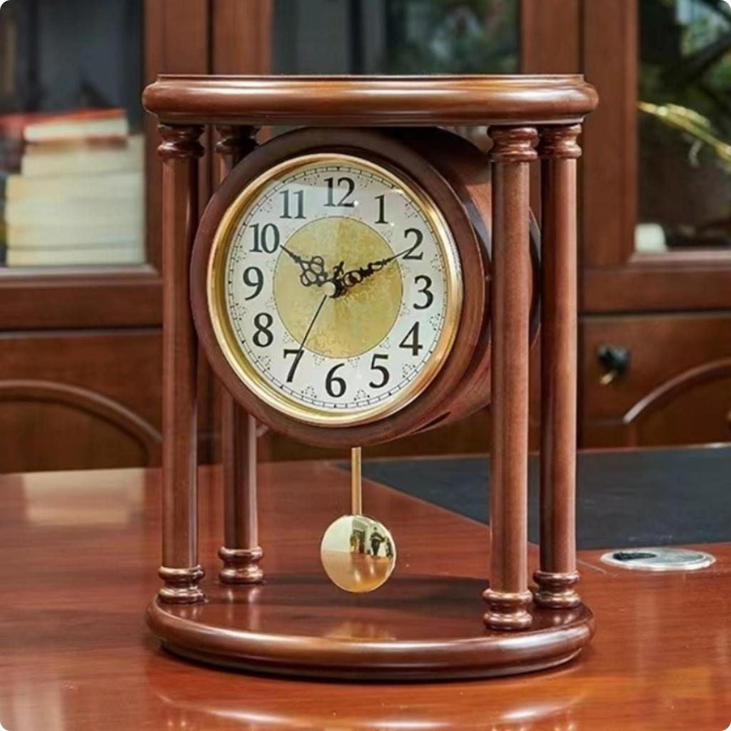 Wooden Pendulum Clock Solid Wood Retro Arabic Numerals