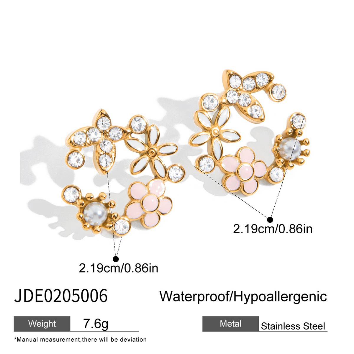 Sweet and romantic design 18K gold pearl with diamond butterfly white drip flower earrings