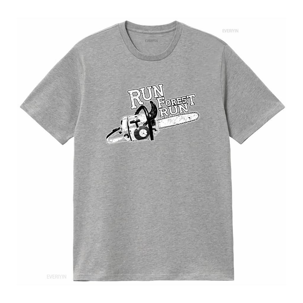 Run Forest Chainsaw T Shirt Black Dmc Style with Running Gump Movie Quote Perfect for Lumberjack Enthusiasts vintage Washed