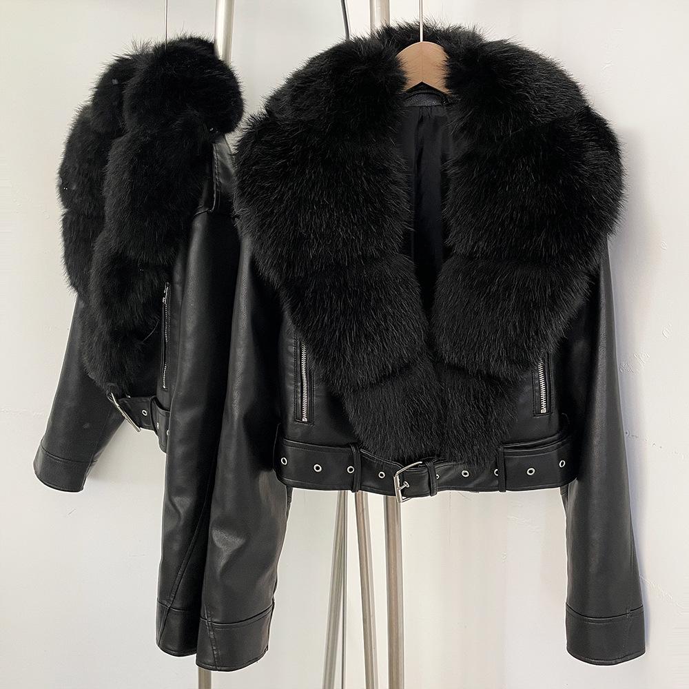 Women`s Faux Fox Fur Collar PU