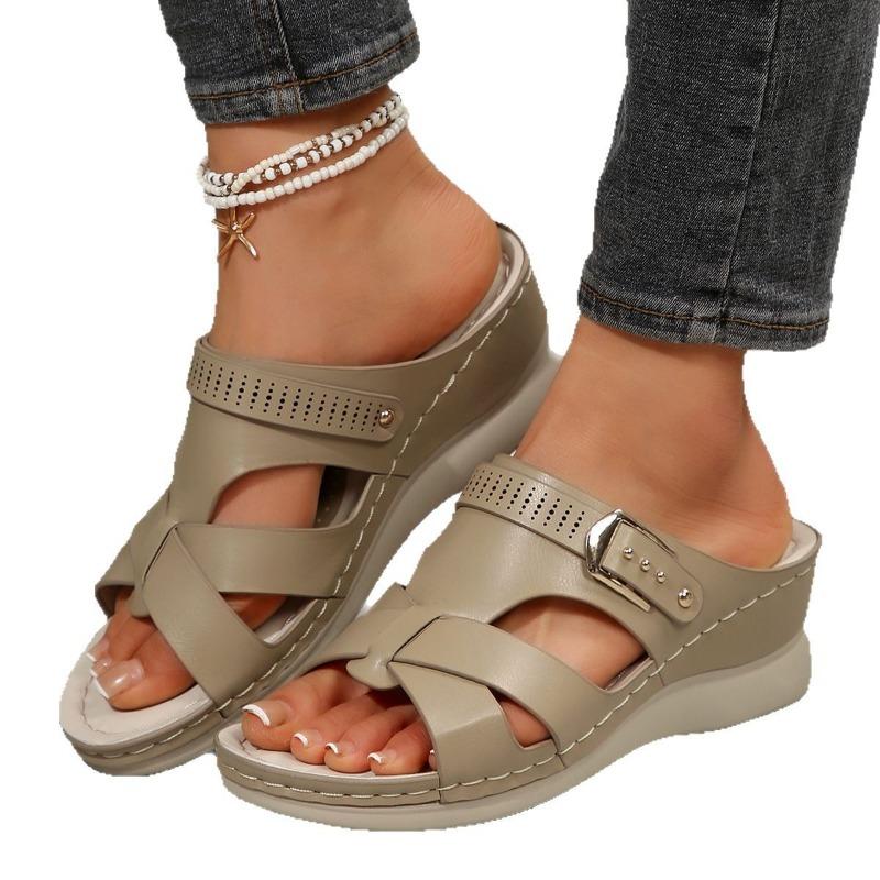 New Slope Heel Car Line Large Size Beach Cool Slippers Thick Bottom Hollow Word Cool Slippers Women