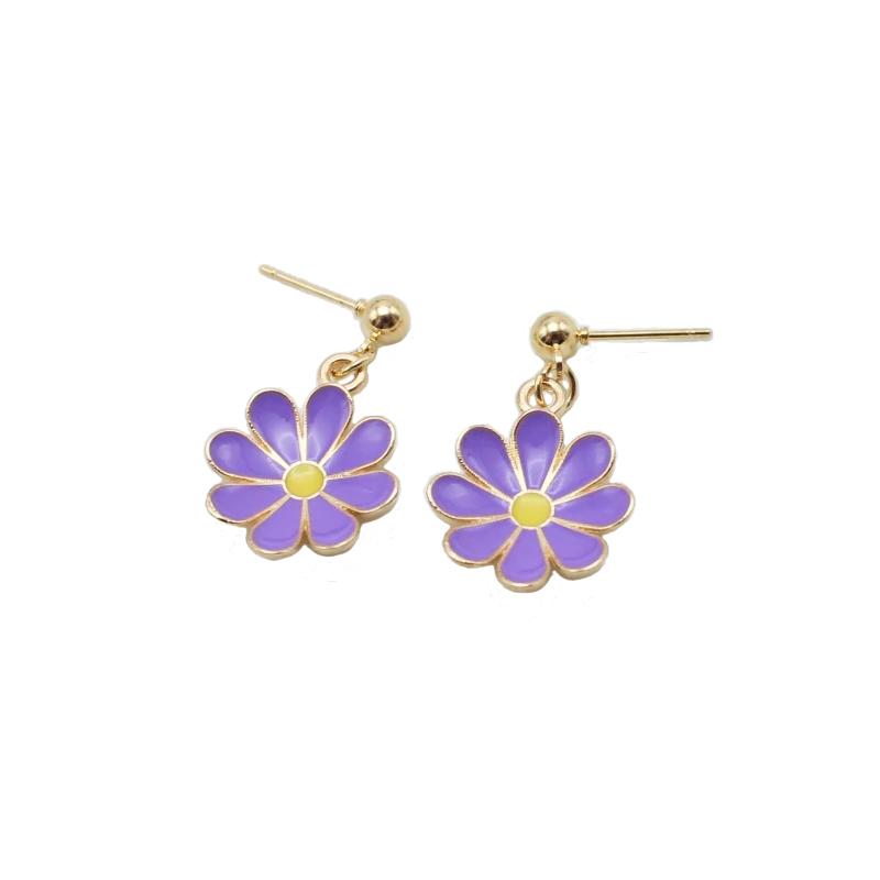 

Purple Color Daisy Sunflower Long Tassel Drop Earring for Women Dangle Simple Everyday Birthday Gift Beautiful Zircon Brincos