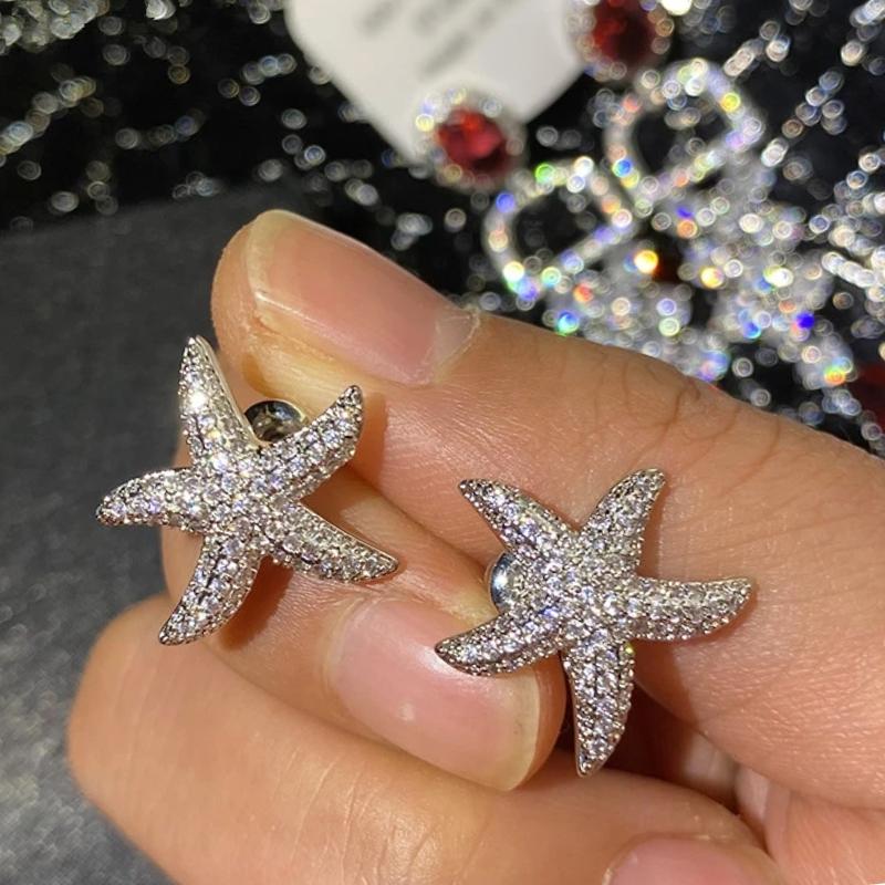 

CAOSHI Fashion Starfish Shaped Stud Earrings Copper Color Brilliant Zirconia Zircon for Engagement Delicate Wedding Accessories