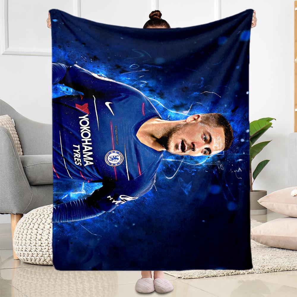 Chelsea Fc Player Portrait Blanket Comfortable Great for Bed Livingroom Seaside All-Season Use Modern Style