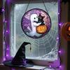 Halloween Stained Glass Pumpkin Suncatcher Adorable Ghost Design Hanging Window Decor for Indoor Outdoor Holiday Party