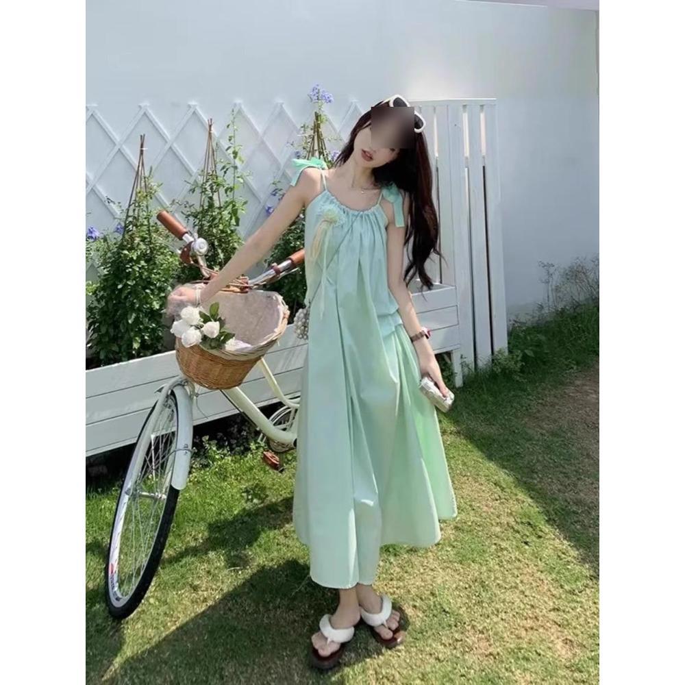 

Mint Green Spaghetti Strap Slimming Summer Dress for Women L (100-110 jin)