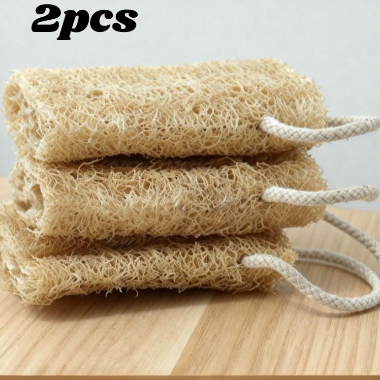 2pcs Natural Egyptian Loofah Exfoliating Body Scrubber Multi-purpose Kitchen Sponge Highly Absorbent Non-stick Dishwashing Brush