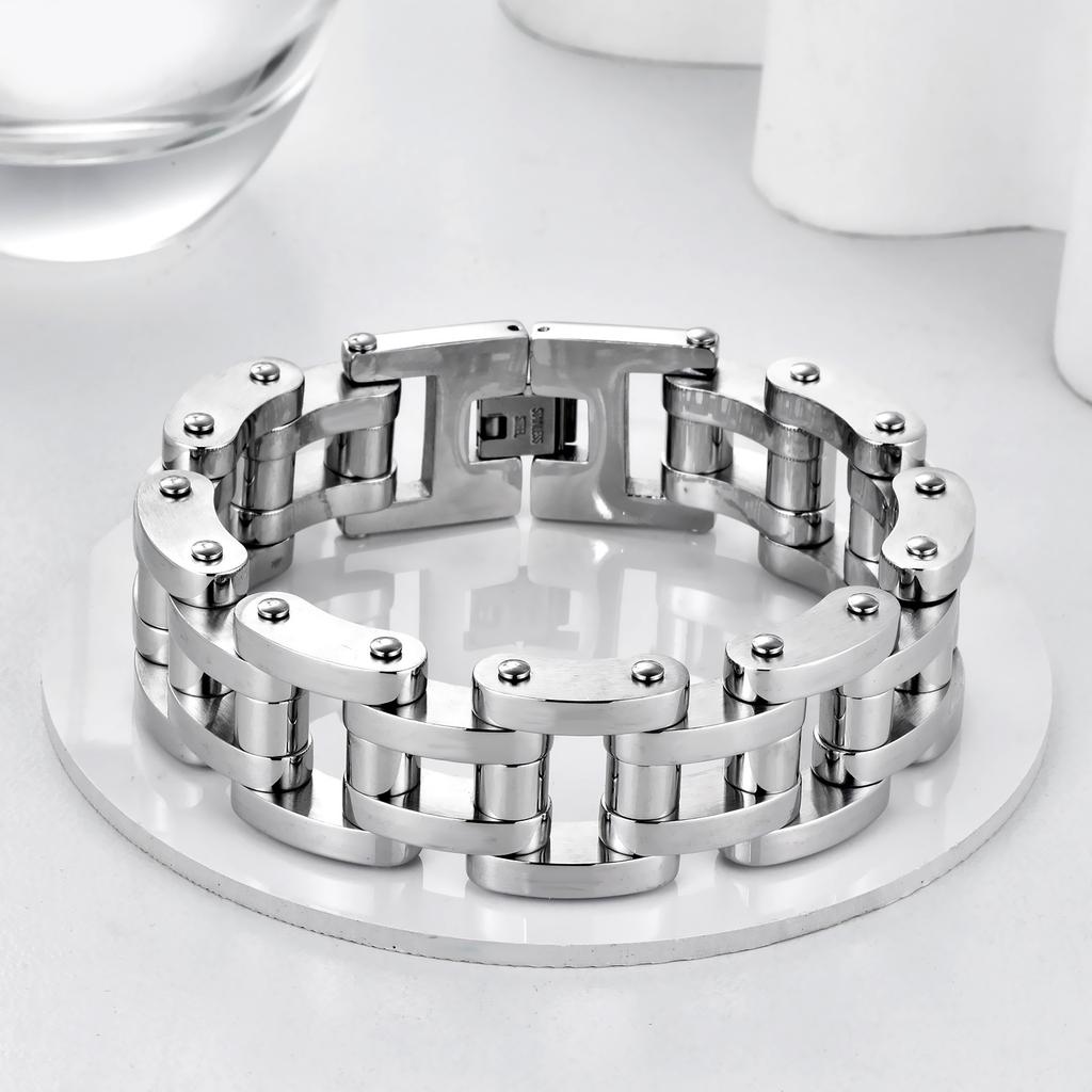 Men's Hip-hop Domineering 22mm Bicycle Type Stainless Steel Bracelet, Trendy Titanium Steel Men's Bicycle Bracelet