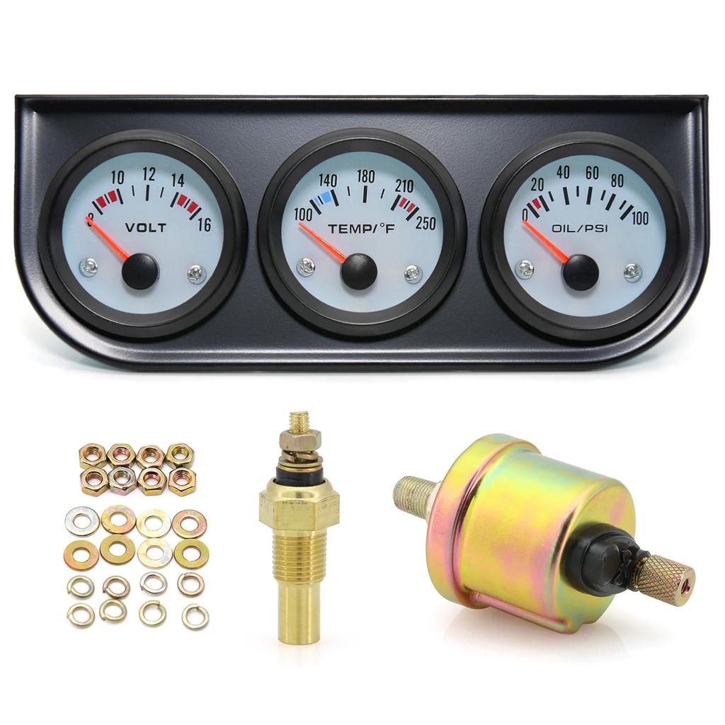 2'' 52mm 3 in 1 LED Back-lit Gauges Voltmeter Water  Oil Pressure Oil temperature Electrical Gauge 3 in 1 Kit Meter