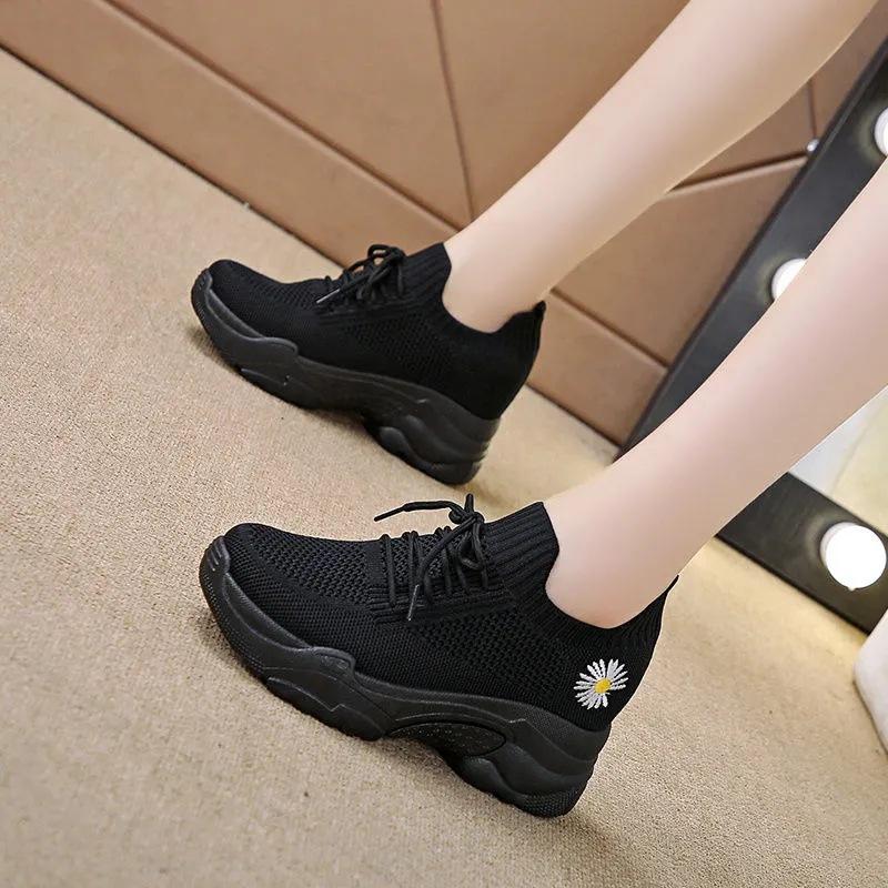 Inner height-increasing little white shoes women's new spring fly-woven mesh casual sports shoes breathable thick-soled summer