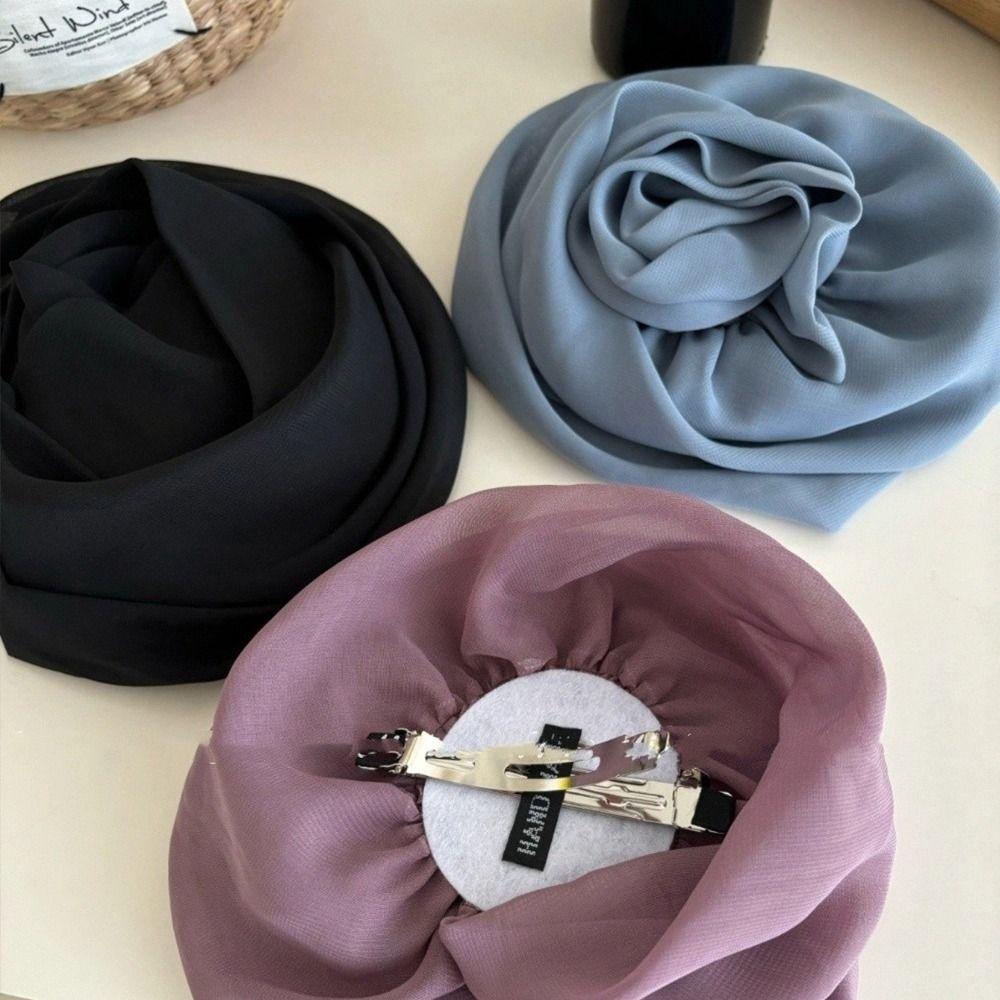 Yellow Chiffon Hairpin French Women Barrette Elegant Rose Flower Hair Clips  Seaside