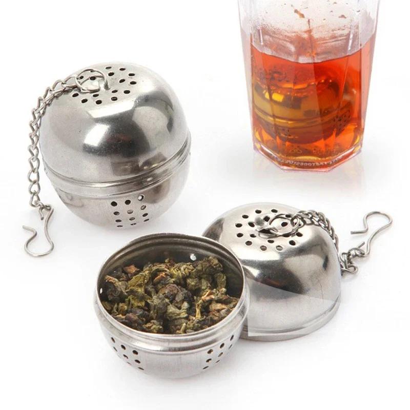 Ball Shape Mesh Filter Strainer With Hook And Rope Chain For Loose Tea Leaf And Spice, Home Kitchen Tool, Stainless Steel