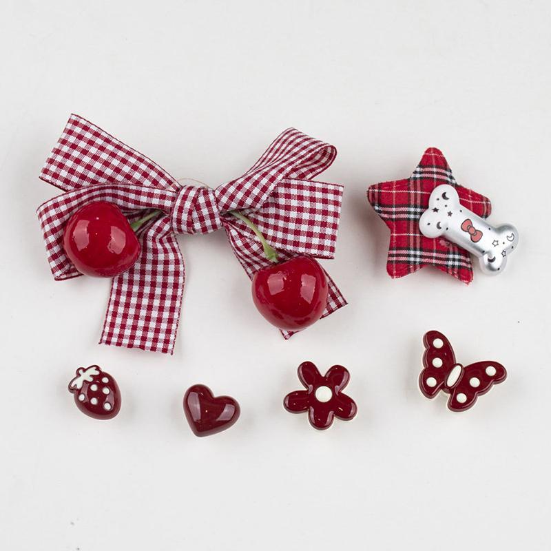 1 Set Diy Footwear Decoration Sanrio Hello Kitty Bowknot Red Series Shoe Charms Kit For Clogs & Sandals Xmas Gifts