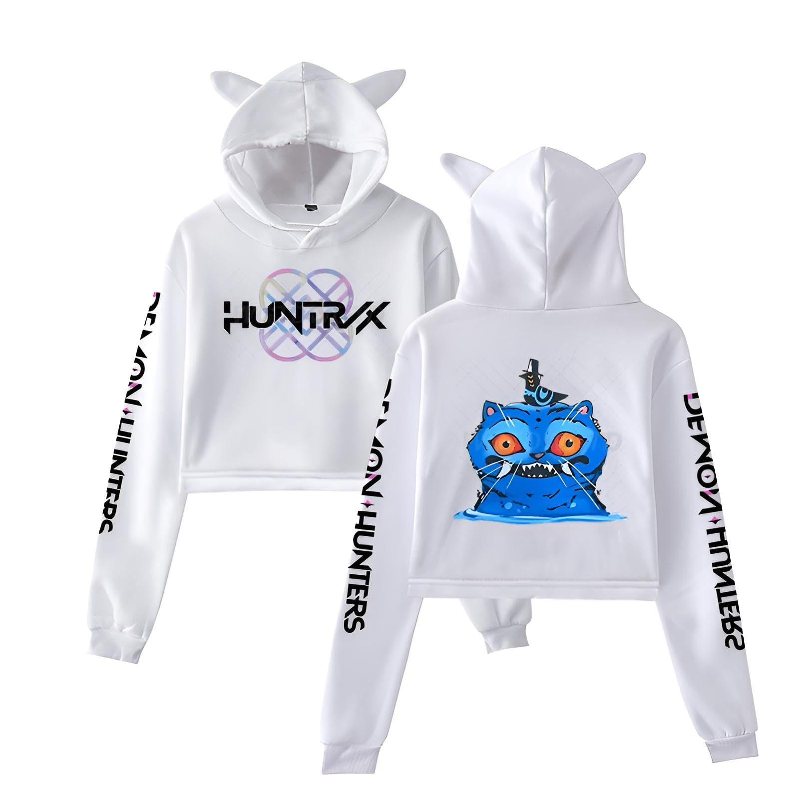 New Streetwear Women Sexy KPop Demon Hunters Cartoon Print Cropped Sweatshirts Oversize Loose Pullovers Korean Casual Tops XS белый 1818₽