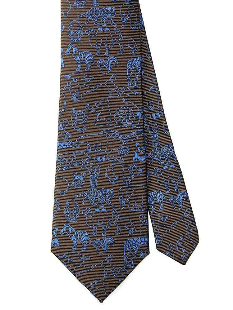 Colorata Mammal Tie x cm Brown Blue Animal Print Silk Jacquard Elephant Animal Gift Present [COLORATA] (145 8.5 / & / / 100% / Weave) Bear, Tiger, (24