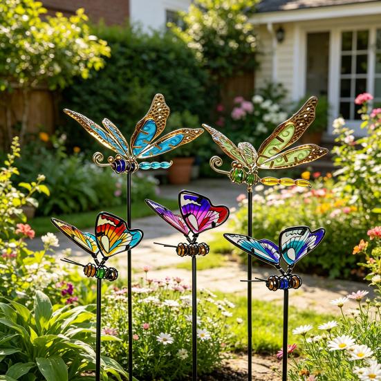 Colorful Butterfly Garden Stake Outdoor Butterfly Ornament Glow in The Dark Butterfly Yard Art Stake for Planter Flower Bed Patio Lawn Pathway Decor