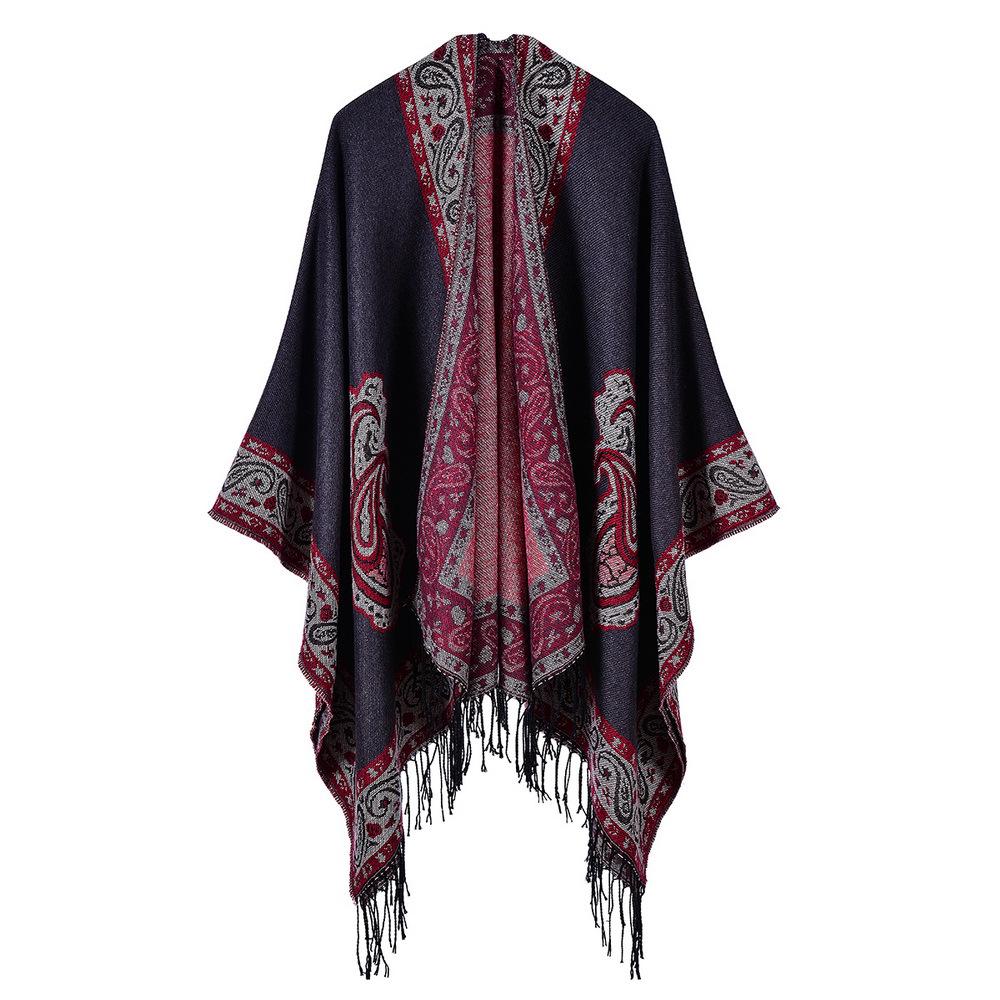 Ethnic Style Paisley Tassel Shawl: Cozy Imitation Cashmere Cloak & Windproof Scarf for Travel & Air Conditioning