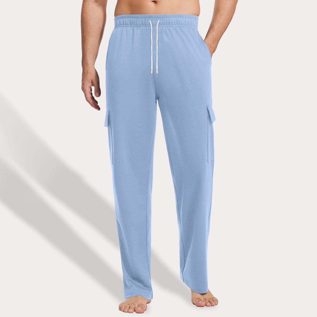 Men's Loose Casual Multi-pocket Work Pants, Youth Stretch Waist Drawstring Pants