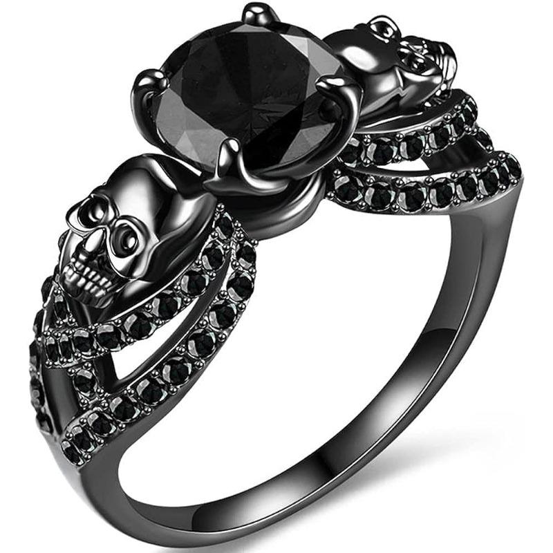 

Vintage Gothic Skull Ring Mosaic Glass Accent Punk Jewelry, Unisex Hip Hop Party Ring for Halloween Costume & Daily Decor 7 чёрный