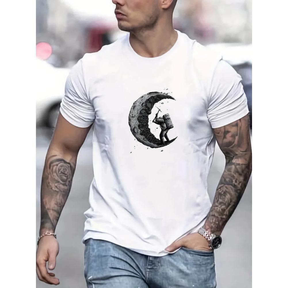 T-shirt da uomo con scollo a O, manica corta, stampa, cotone, comoda, da uomo