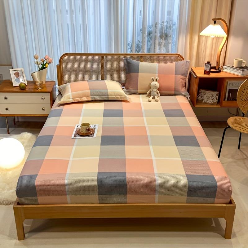 [Soft Bed Sheet] 1pc Soft Grid Cloud Pattern Printed Bed Sheet Set | 1 Fitted Sheet , Made with High-Quality Brushed Fabric, Suitable for Bedrooms