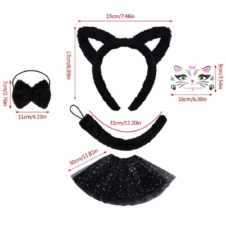 Cats Headband Set Plush Tail Cats Headband Bows Tie Skirt Animals Cosplay Set Cats Costume Set for Halloween