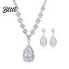Zircon Pendant Necklace Crystal teardrop and Earrings Set for Women