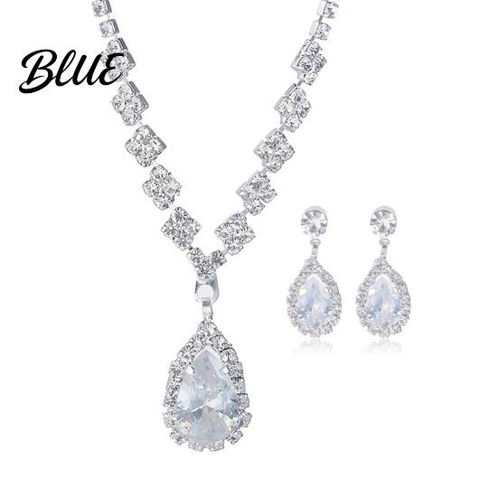 Zircon Pendant Necklace Crystal teardrop and Earrings Set for Women