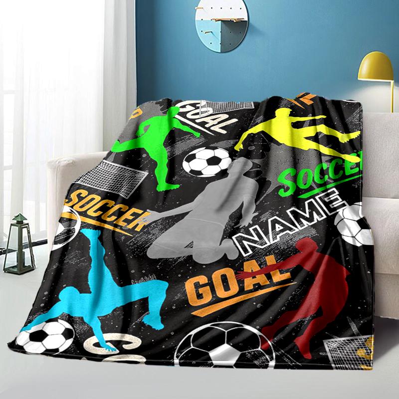 1PC Custom Name Soccer Silhouettes Goals Flannel blankets Patterns Throw Blanket All-Season Soft Gift for Couch, Bed, Camping gifts