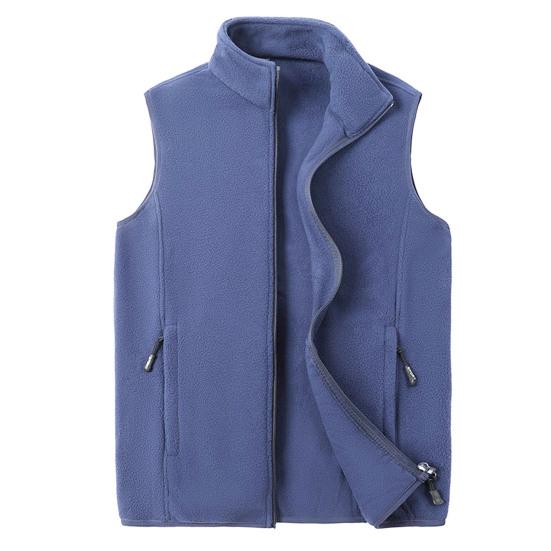 Men Polar Fleece Vest Coat Stand-Up Collar Sleeveless Double Side Pockets Waistcoat Zipper Closure Solid Color Warm Autumn Winter Waistcoat
