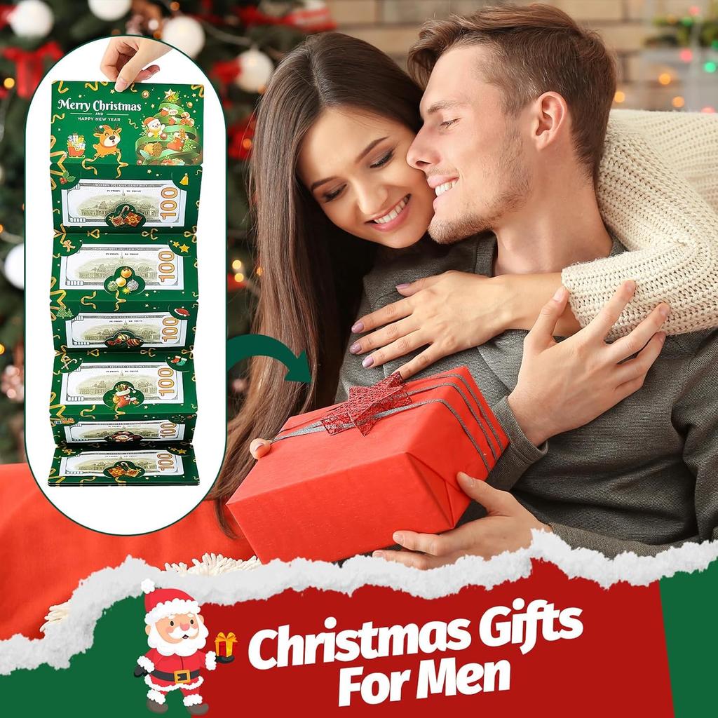 Świąteczne etui na pieniądze, etui na karty podarunkowe na Boże Narodzenie z 10 przegródkami, prezent świąteczny dla mężczyzn, kobiet, dziewcząt, chłopców, koperty na pieniądze-niespodzianki, zielone