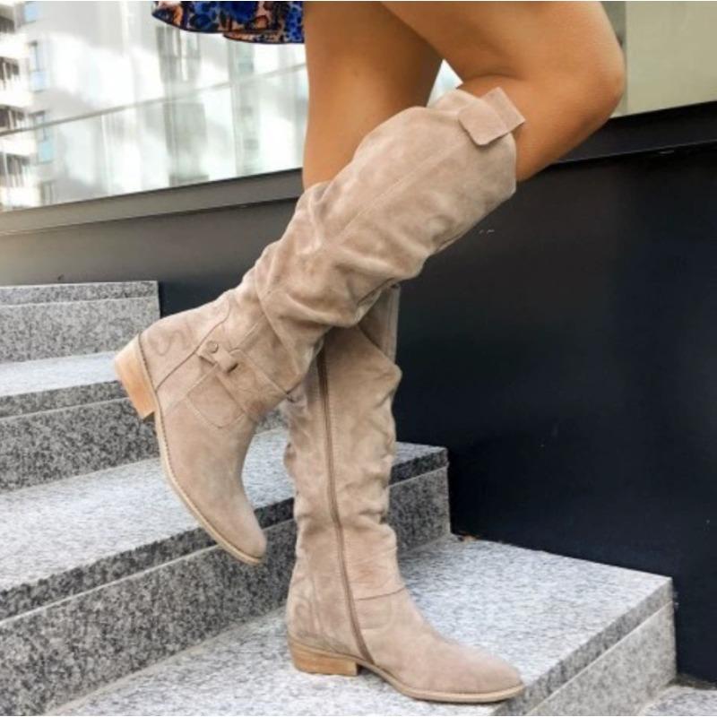 Women New Side Zipper Low Heels Boots Fashion Suede Comfortable Shoes Casual High Top Trendy Boots Light Versatile Ladies Shoes