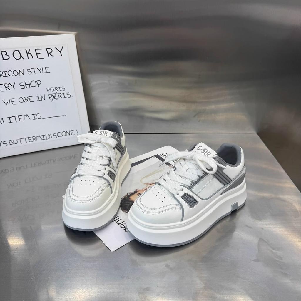Lace-up thick-soled heightening little white shoes for women's 2025 spring new European small muffin shoes sports and leisure board shoes