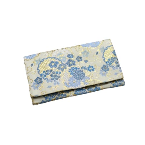 Japanese-style Nishijin-ori Brocade Prayer Beads Case for Men and Women, Funeral, Wake, Magnet, and Button (Snow Ring, White)