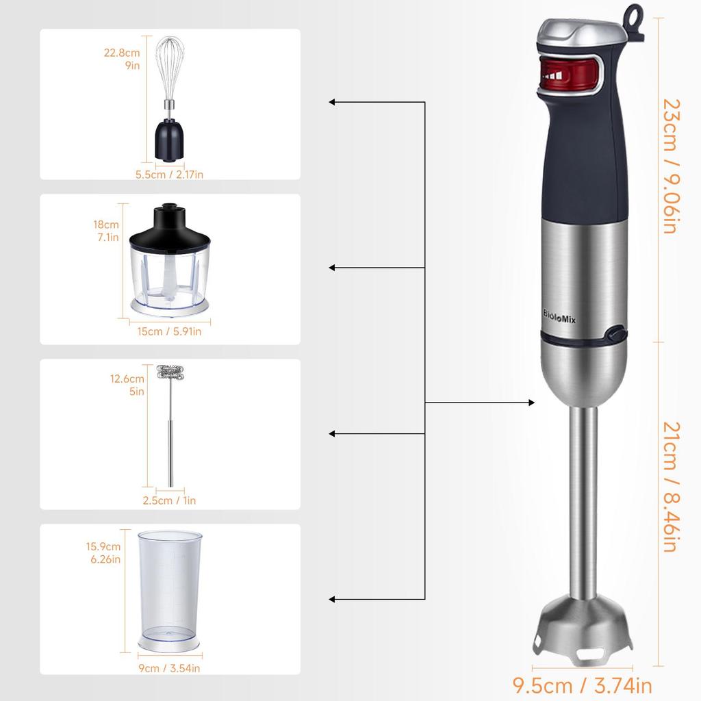 BioloMix EHB3001 1200W Frullatore a Immersione Multifunzione 5-in-1 con Tritatutto Frusta Montalatte
