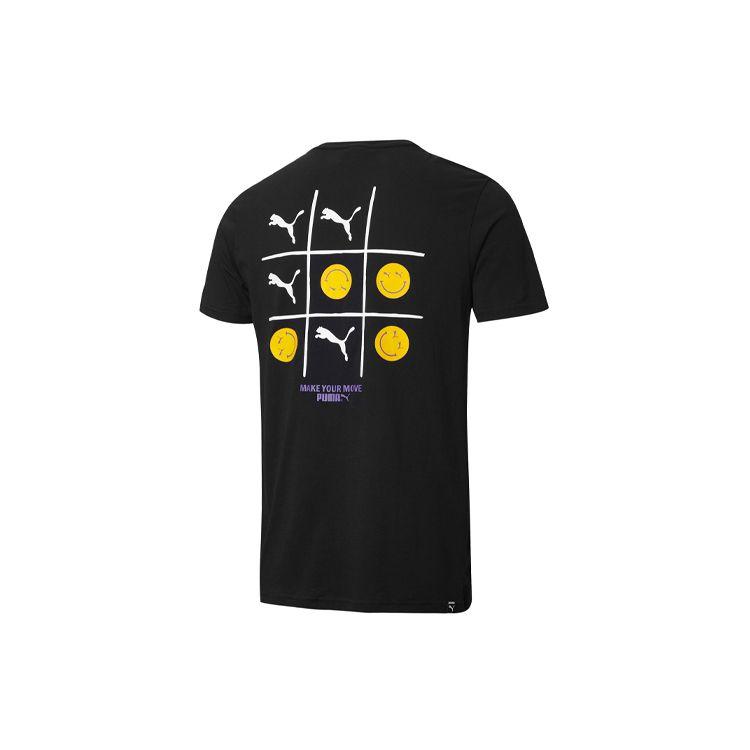 

Puma Club Graphic Grid Print Round Neck Sports Tee Men Tops Black 599151-91