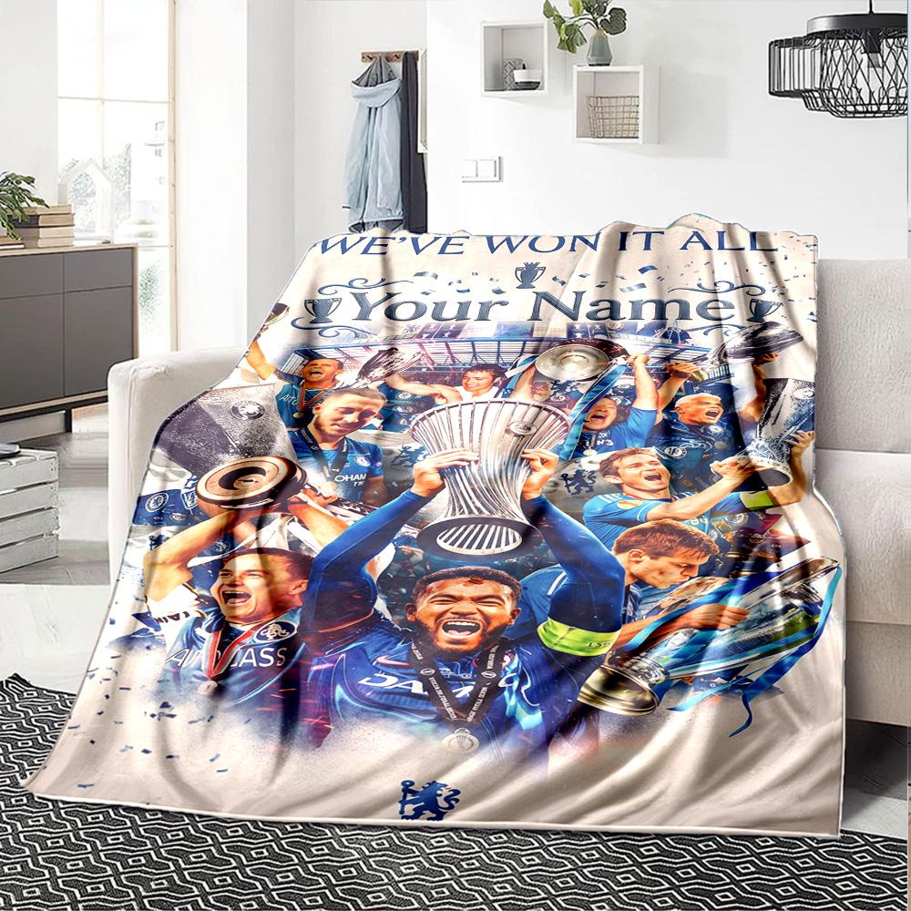 Chelsea Fc Football Player Personalized Text Blanket Gift Customizable Blanket Soft & Cozy Great for Home Decor Couch Bed Seaside