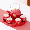 Red Ceramic Tea Set, Chinese Wedding Tea Set, Handmade Tea Pot Set, Special Customized Home Porcelain Beauty Tea Cup Set