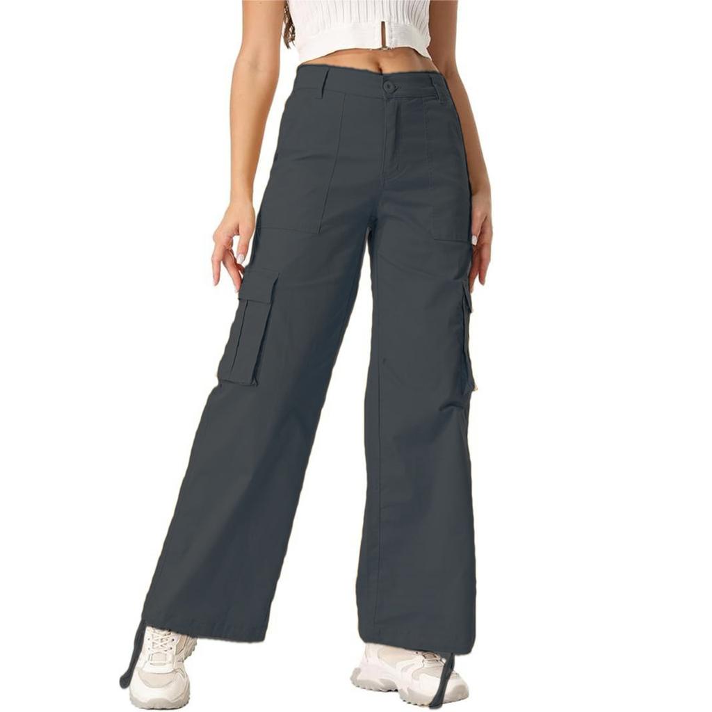 Women's Wide-leg, High-waisted, Multi-pocket, Loose-fitting Straight-leg Cargo Trousers
