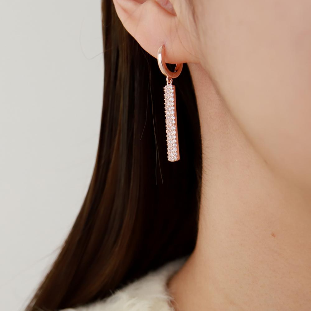 Monograph Piper Earrings Mger0343 14K Gold Plated (Rose Gold + White Cubic Zirconia)