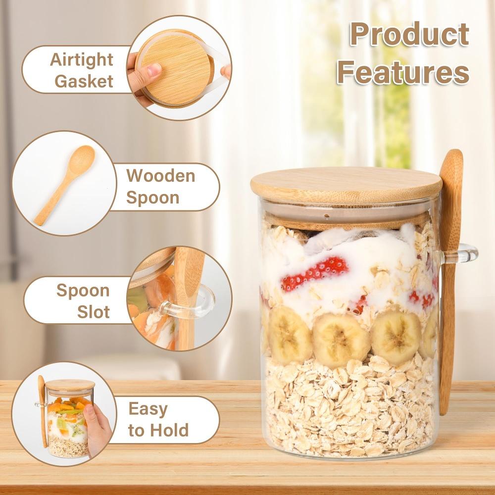 1/2/3/4pcs Overnight Oats Containers with Lid 16oz Airtight Glass Jars with Spoon for Chia Seed Pudding Salad Cereal Coffee Tea