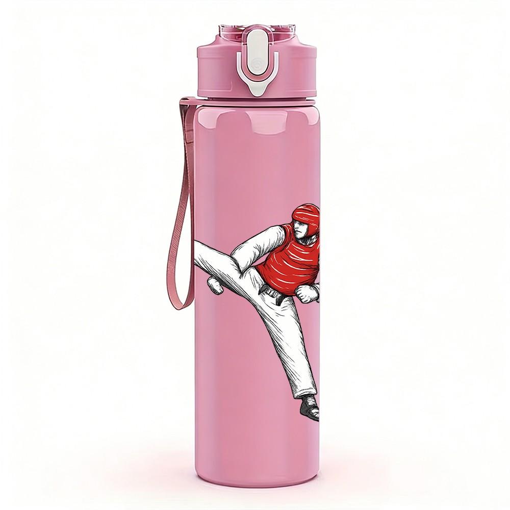 1PC Taekwondo Fighter Silhouette 750ml Color Plastic Sports Water Bottle Leakproof Flip Straw Lid Suitable for Sports Office Home Use